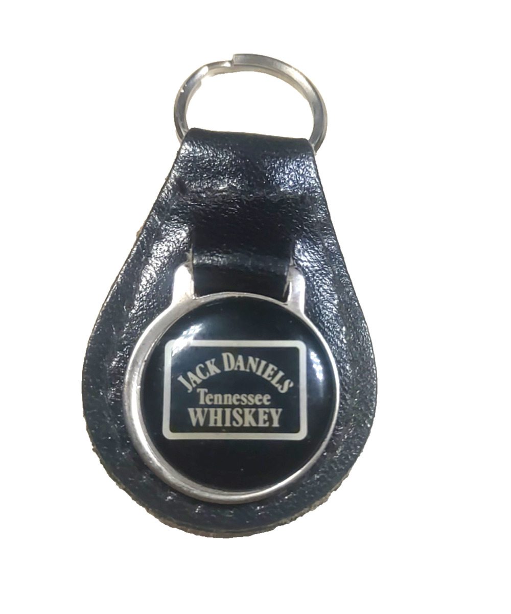 Jack Daniels Whiskey Leather Keychain Black Silver Tone